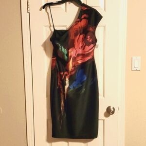 Women's Brand New Size 10 Bisou Bisou One Shoulder Black and Floral Dress